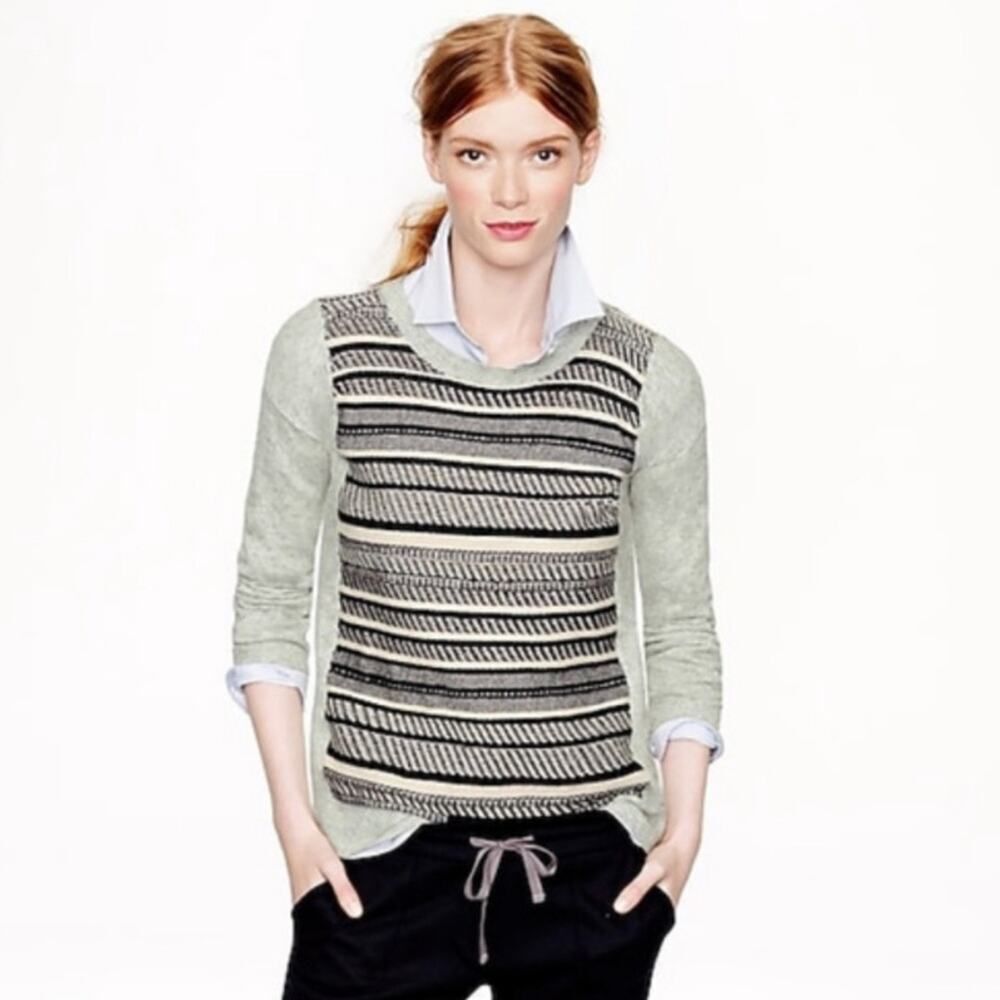 J. Crew Textured Striped Wool Blend Sweater